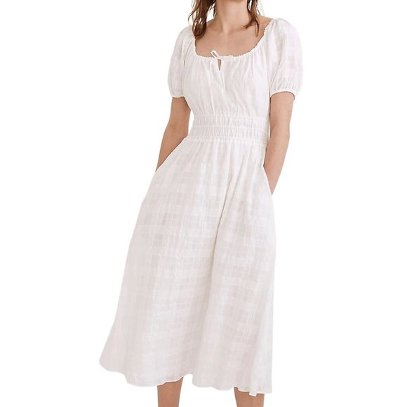 Madewell Dresses & Skirts - Madewell Sophia Midi Dress in Seersucker Check White Size L